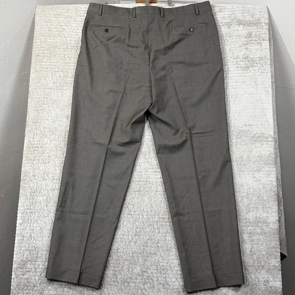 Zanella Thomas Brown Herringbone Wool Pleated‎ Cuffed Dress Pants Mens 40 Italy